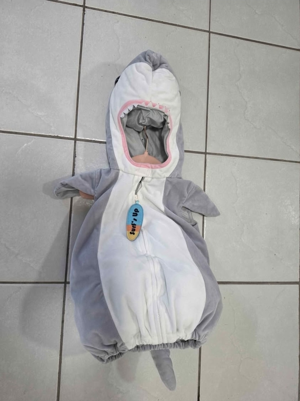 Shark Hooded One-Piece Romper in Gray and White - Kids